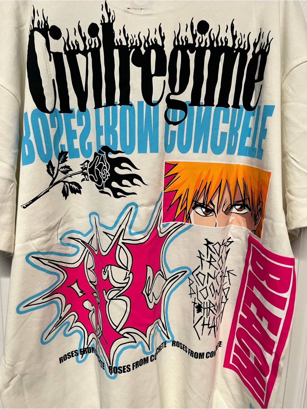 NEWCivil Regime X Bleach Ichigo Anime Graphic T-Shirt Men’s Med White Streetwear - Picture 8 of 8